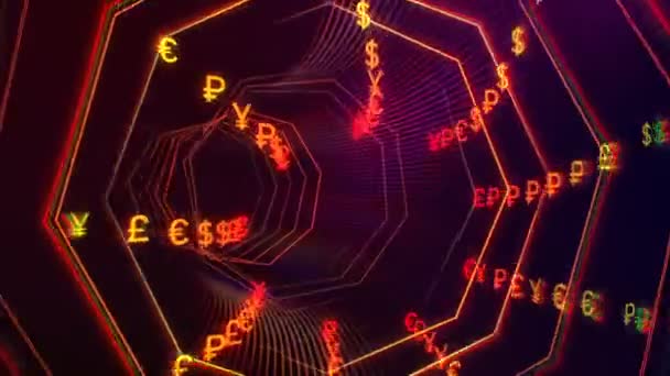 Футуристична безшовна технологія тунелю кіберпростору з циклом валютного потоку — стокове відео