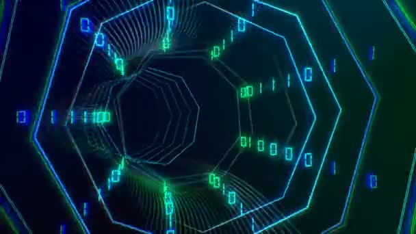 Futuristický bezešvý kyberprostorový tunel s informační smyčkou — Stock video