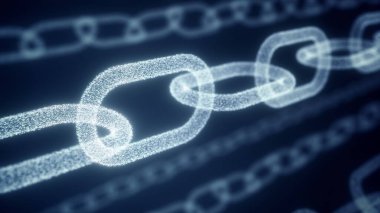 Digital chain made with binary data representing cryptocurrency