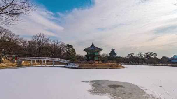 Güney Kore Seul Deki Gyeongbok Sarayı Nda Kış Kar — Stok video