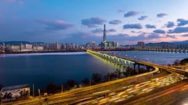 Seul ve Günbatımı. Güney Kore 'de Skyline