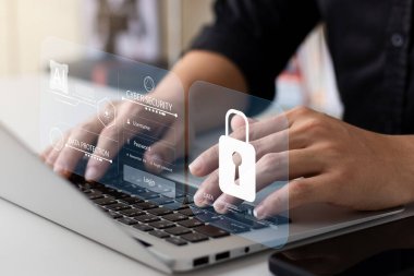 siber güvenlik konsepti, kullanıcı gizliliği güvenliği ve şifreleme, güvenli internet erişimi Gelecek teknolojisi ve sibernetik, ekran asma kilit.