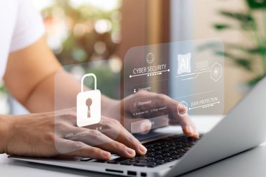 siber güvenlik konsepti, kullanıcı gizliliği güvenliği ve şifreleme, güvenli internet erişimi Gelecek teknolojisi ve sibernetik, ekran asma kilit.