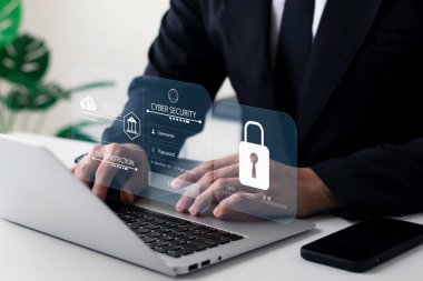 siber güvenlik konsepti, kullanıcı gizliliği güvenliği ve şifreleme, güvenli internet erişimi Gelecek teknolojisi ve sibernetik, ekran asma kilit.