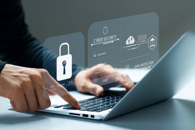 siber güvenlik konsepti, kullanıcı gizliliği güvenliği ve şifreleme, güvenli internet erişimi Gelecek teknolojisi ve sibernetik, ekran asma kilit.
