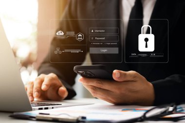 Siber güvenlik interneti ve ağ konsepti. bilgi güvenliği ve şifreleme, kullanıcının kişisel bilgilerine güvenli erişim, güvenli internet erişimi, siber güvenlik.
