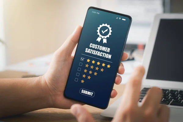 User give rating to service experience on online application, Customer review satisfaction feedback survey concept, Customer can evaluate quality of service leading to reputation ranking of business.