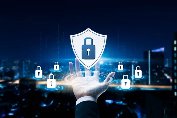 cybersecurity concept Global security network technology, encryption with padlock icon on virtual interface, protection of personal data on the Internet online and protection against hacker attacks.