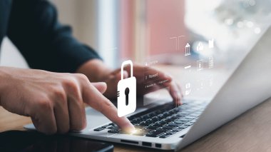 siber güvenlik konsepti, kullanıcı gizliliği güvenliği ve şifreleme, güvenli internet erişimi Gelecek teknolojisi ve sibernetik, ekran asma kilit.