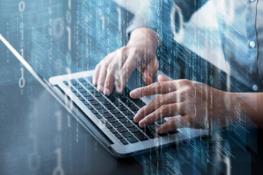 İnternet siteleri ve sosyal güvenlik üzerinde çalışan profesyonel bilişim programcıları, internet dijital güvenliği için bilgisayar kodu yazan yazılım geliştiricileri.
