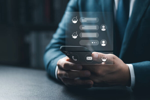 AI Chatbot intelligent digital customer service application concept, computer mobile application uses artificial intelligence chatbots automatically respond online messages to help customers instantly.