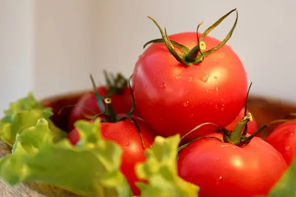 Tomates Vegetais Vermelhos Alface Cozinha — Fotografia de Stock