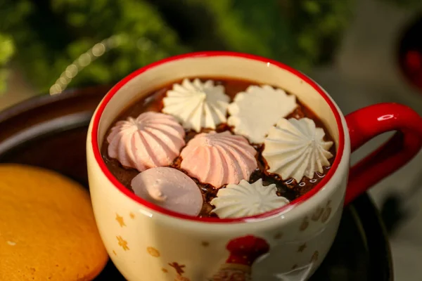 Cacao Guimauve Crème Chocolat Avec Croissant — Photo