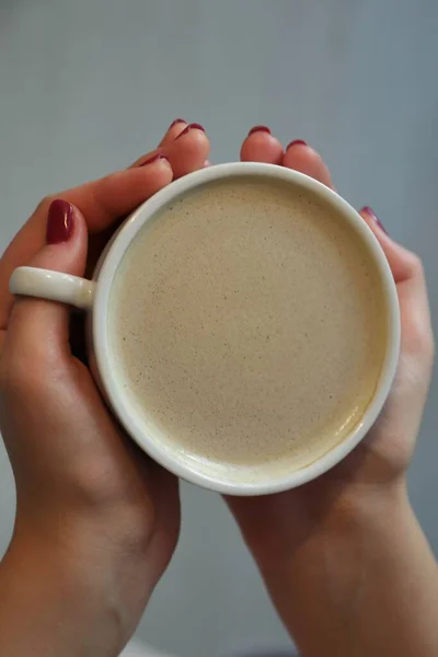 Person Holding Cup Coffee Milk —  Fotos de Stock