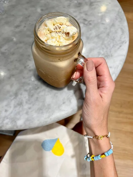 Hands Coffee Cream Ukrainian Symbol – stockfoto