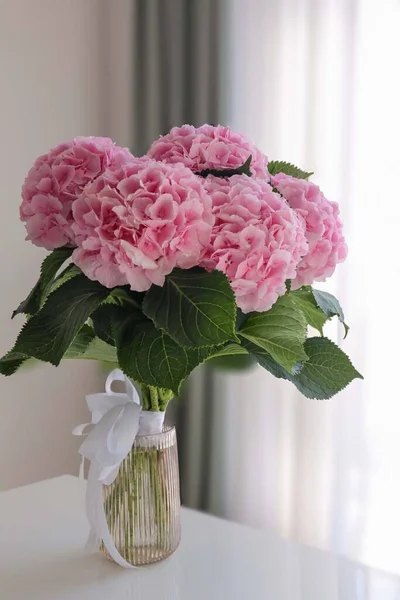 pink flower hydrangeas in a vase
