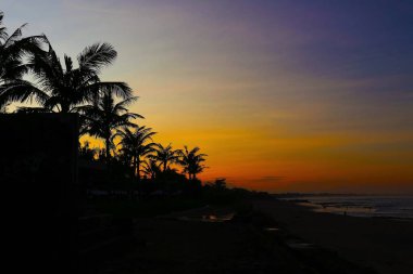 Sahilde gün batımı ve palmiye ağaçları