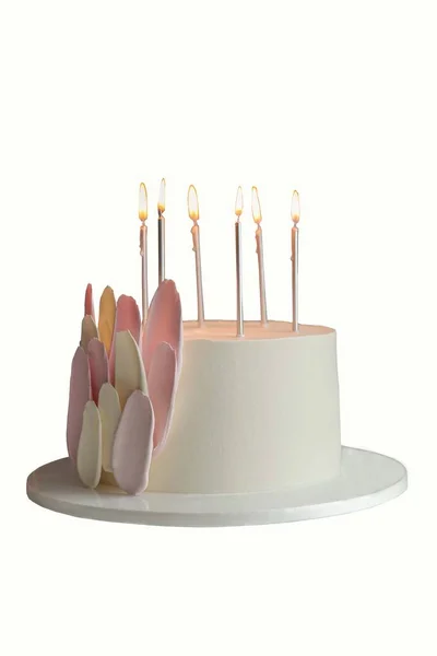 Isolated Birthday Cake Candles Pink Background —  Fotos de Stock