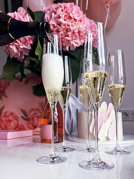 Glasses Champagne Celebration Table — 스톡 사진
