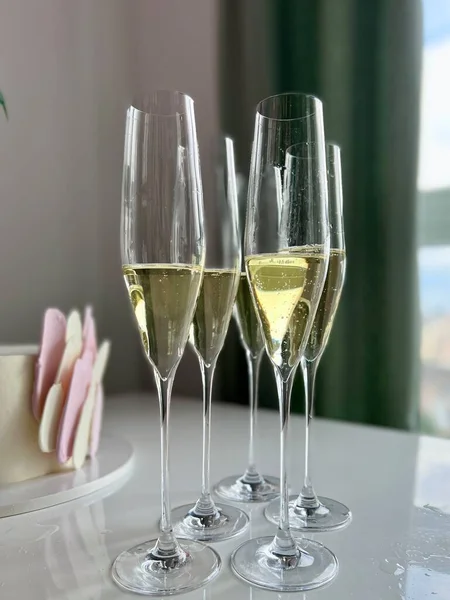 Glasses Champagne Celebration Table — Φωτογραφία Αρχείου