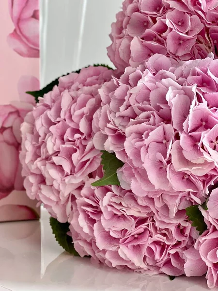 Pink Flower Hydrangeas Vase — Zdjęcie stockowe