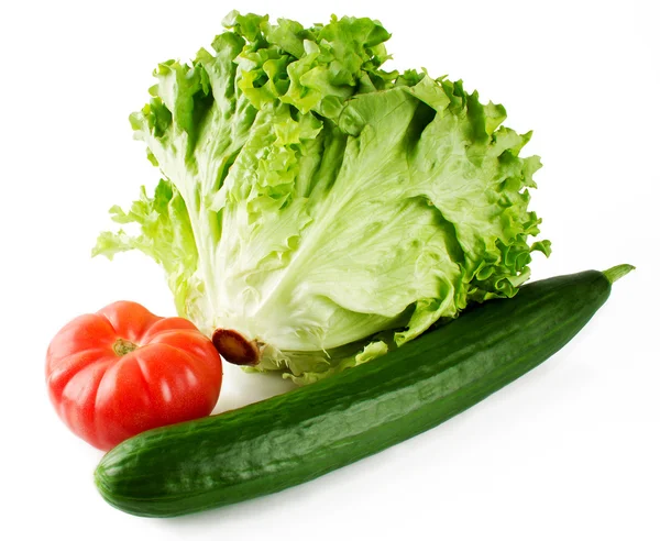 Lettuce with tomato and cucumber — Stock Photo, Image