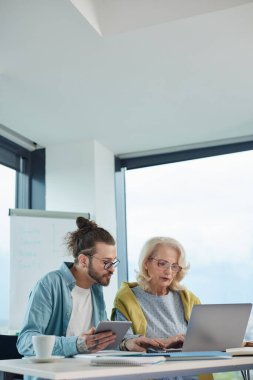 Genç bir hippi eğitmeni son sınıf öğrencisine sınıfta web sitesi tasarlamayı öğretiyor..