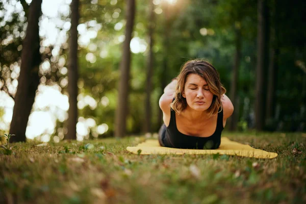 Yogi Woman Practicing Yoga Nature Forest —  Fotos de Stock