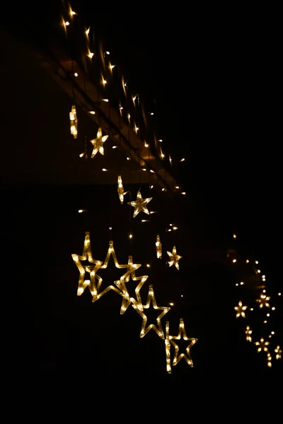 Hanging Star Shaped String Lights Beautiful Garland Decoration New Year — Stock Photo, Image
