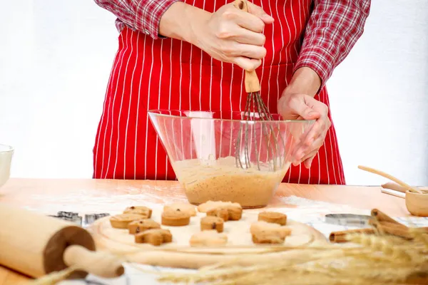 Homemade Christmas Cookies Bakery Man Preparing Gingerbread Cookies Dough Mixing — Stock Photo, Image