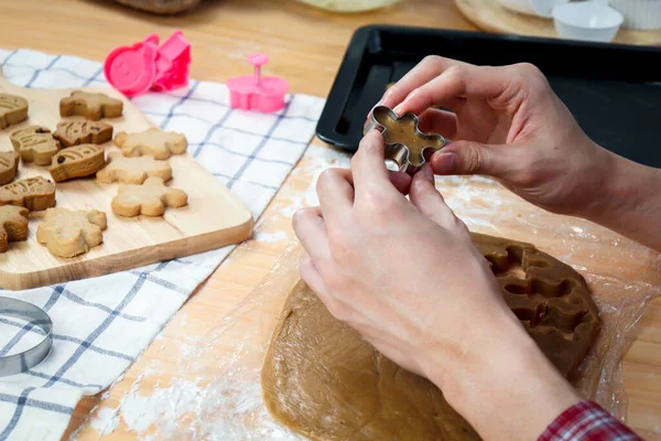 Homemade Christmas Cookies Bakery Man Preparing Gingerbread Cookies Dough Hand — Stock Photo, Image