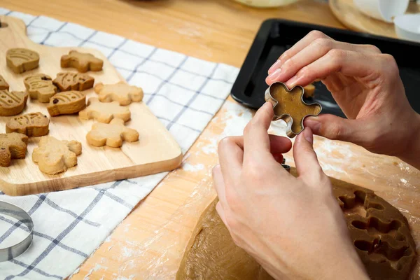 Homemade Christmas Cookies Bakery Man Preparing Gingerbread Cookies Dough Hand — Stock Photo, Image