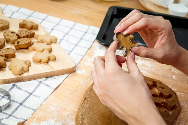 Homemade Christmas Cookies Bakery Man Preparing Gingerbread Cookies Dough Hand — Stock Photo, Image