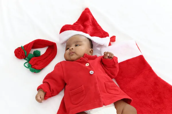 Liten Asiatisk Afrikansk Nyfödd Flicka Kostymer Röd Klänning För Att — Stockfoto