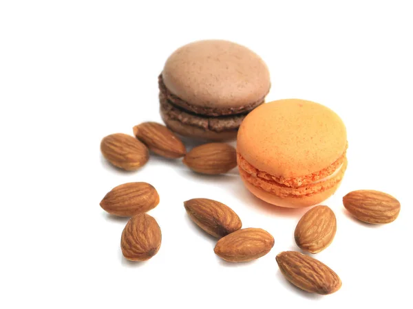 Macarons Franceses Macaroons Bolo Com Semente Amendoim Fundo Branco Delicioso — Fotografia de Stock