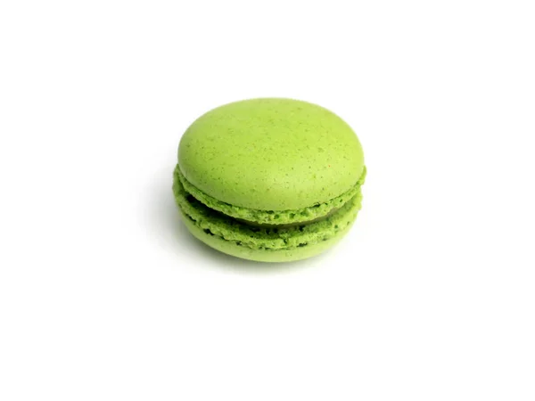 Macaron Francês Verde Macaroon Bolo Deliciosa Sobremesa Doce Fundo Branco — Fotografia de Stock