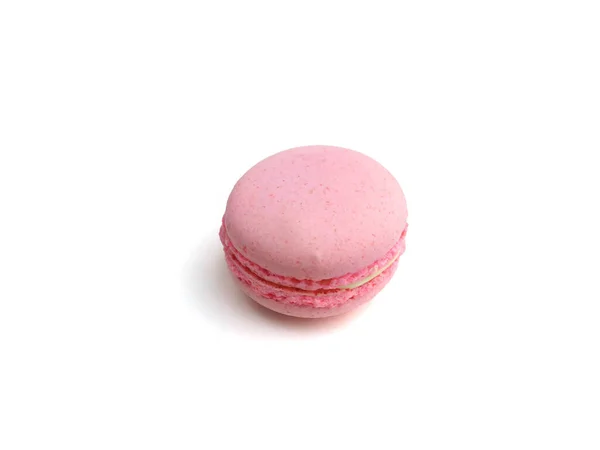 Rosafarbener Französischer Macaron Makronen Kuchen Köstliches Süßes Dessert Auf Weißem — Stockfoto