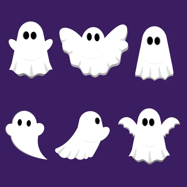 Buon Halloween Simpatico Fantasma Set Icone Dei Cartoni Animati Spaventoso — Vettoriale Stock