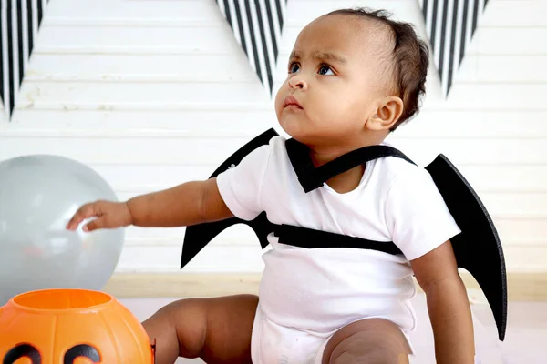Adorable African Baby Kid Dressing Vampire Fancy Halloween Costume Black — Φωτογραφία Αρχείου