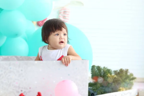 Adorable Baby Girl Kid Dressing Red Costume Beautiful Little Child — Fotografia de Stock