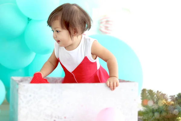 Adorable Baby Girl Kid Dressing Red Costume Beautiful Little Child — Fotografia de Stock