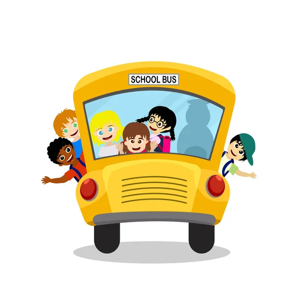 Back School Vector Illustration Happy Six Student Children Yellow School — Stok Vektör