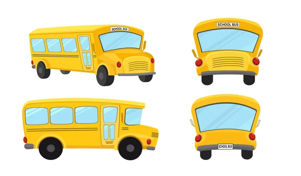 Cute Yellow School Bus Vector Illustration White Background Four Vehicle — Stok Vektör