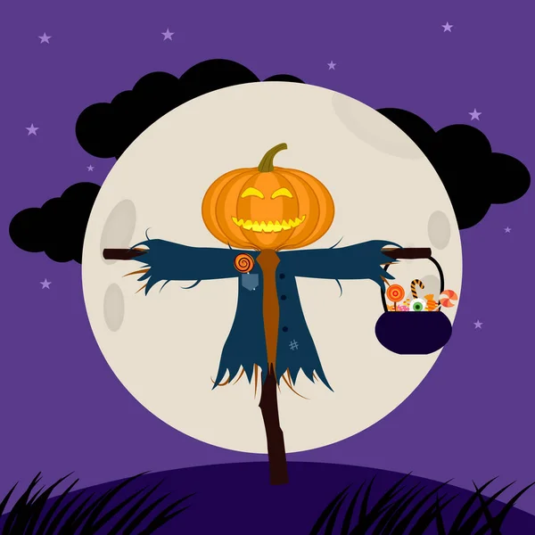 Happy Halloween Vector Illustration Spooky Halloween Pumpkin Scarecrow Jack Lantern — Vettoriale Stock
