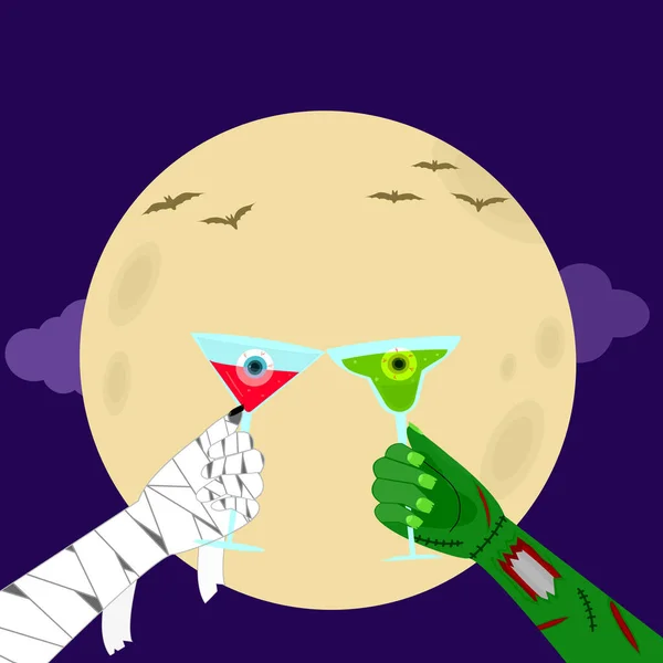 Šťastný Halloween Vektorové Ilustrace Mumie Zelená Zombie Ruce Drží Strašidelné — Stockový vektor