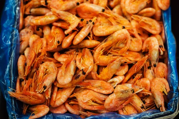 Crevettes Dans Une Grande Boîte Exportation Vente Produits Mer Vers — Photo