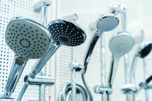 Shower Heads Different Sizes Shapes Assortment Retail Network Sale Bathroom — Stock Photo, Image
