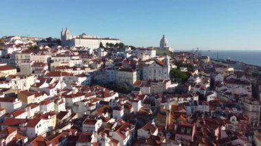 Drone view of the hills with beautiful houses in the center of Lisbon