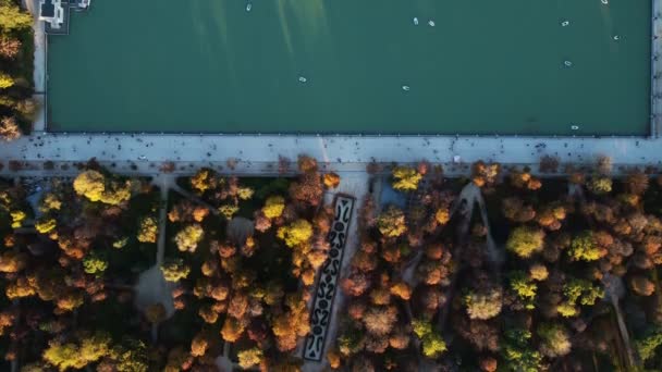 Statische Drohnenaufnahme des Großen Teichs des Retiro-Parks in seiner Gesamtheit. — Stockvideo