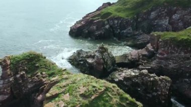 Düşük gelgitte martılarla dolu bir körfezin insansız hava aracından dairesel atış..